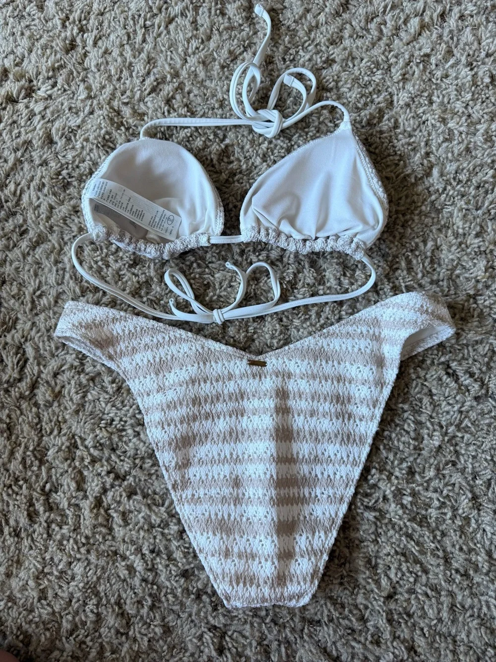 Hollister Beige and White Striped Textured Bikini - Picture 2 of 3